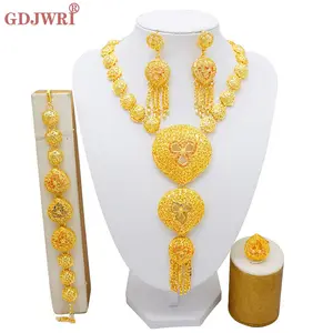 Ethiopian Gold Plated Jewelry Set For Women African Bridal Gold Necklace Earrings Set Dubai 24K Nigerian Wedding Jewellery