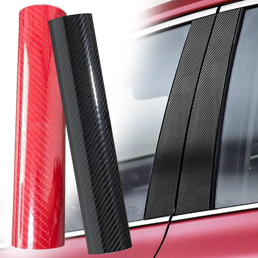 1ft x 5ft Carbon Fiber Vinyl Wrap Roll For Car Window Pillar Post Cover Trim B Pillar Panel ,Super Glossy Car Wrap Film Hood Decal Sticker for Interi