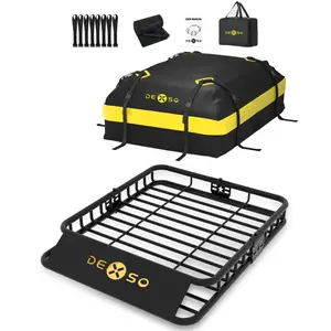 Garvee 51" x 36" x 5" Universal Roof Rack Basket with Waterproof Luggage Bag, Heavy Duty Cargo Carrier for SUV, Truck, RV, 200 lbs Capacity, Includes Wind Deflector & Reflective Strips – Matte Black