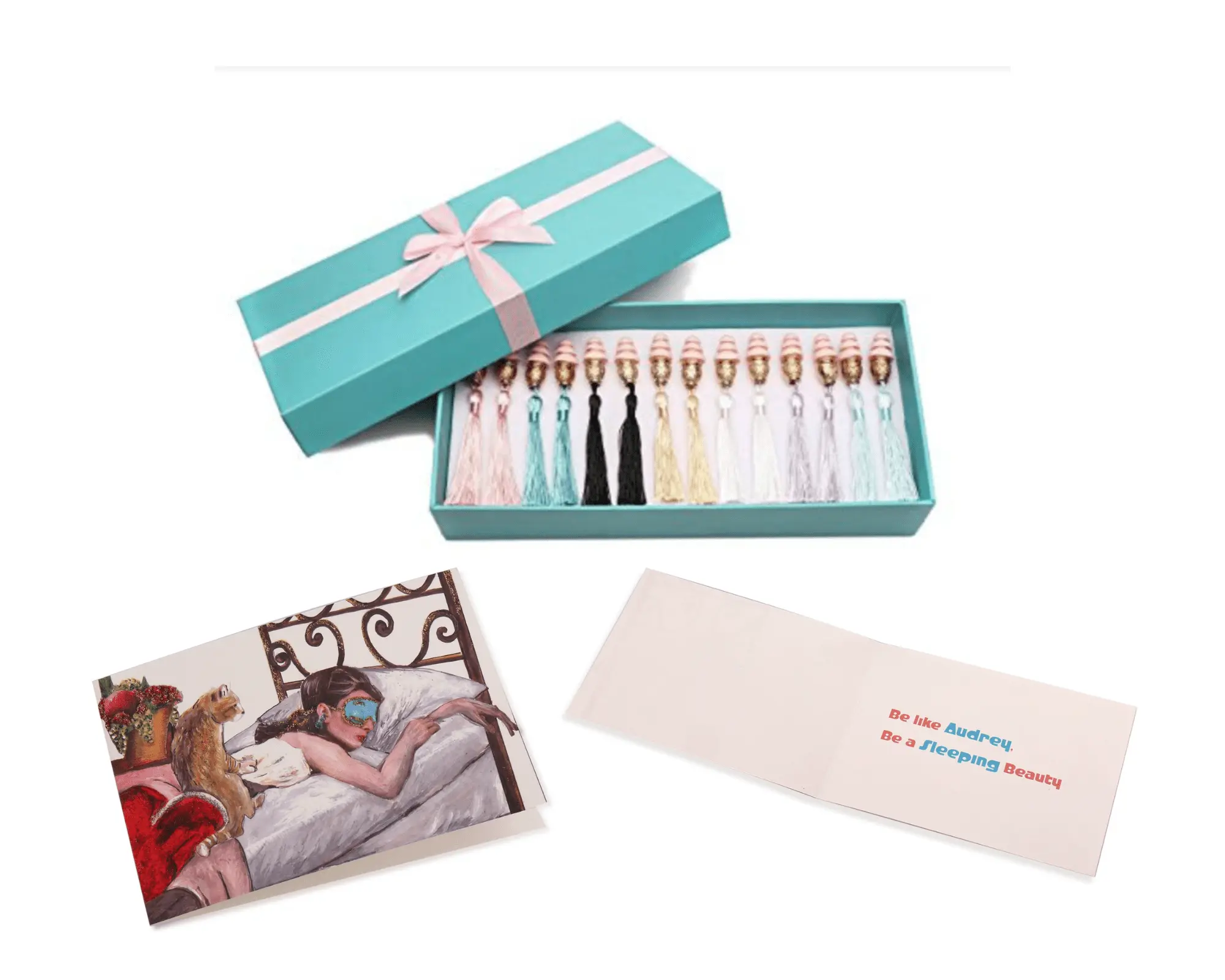 Colors of the Rainbow-the Breakfast at Tiffany’s inspired satin tassel earplugs gift set for beauty sleep