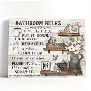 2D Flat 1pc Farmhouse Bathroom Decor Wall Art- Rustic Flower and Butterfly Pictures- Perfect for Country Bathroom Decor, Canvas Print Wall Art, Ready to Hang