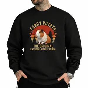 Summer 2026 Retro Style Sweatshirt – Unisex Long Sleeve with Guinea Pig 'Furry Potato'