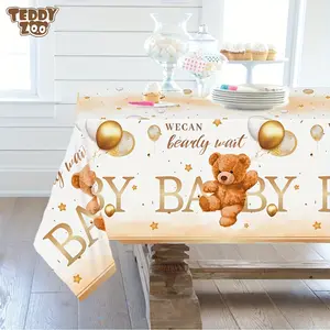 3pcs Bear Baby Shower Tablecloth, Boho Balloon Star Design, 51.2x86.6inch Plastic Cover for Kids Parties, Gender Reveal & Birthdays