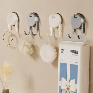 Fady 4-Pack Suction Cup No-Drill Double-Head Hooks for Home Door Back Clothes Hooks in Bathroom Kitchen Strong Load-Bearing Adhesive Hooks Organiser Installation Hangable