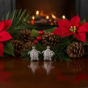 DiamondCelebritees 925 Sterling White Silver 0.50ct Cubic Zirconia Turtle Earrings Women & Men's