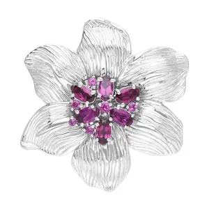 Ariva Sterling Silver Rhodolite Lily Pin Pendan t