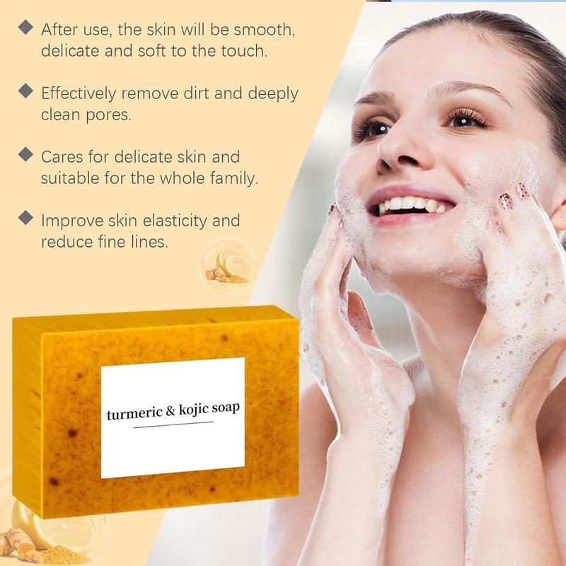 Natural Lemon Turmeric Kojic Acid Soap — Handmade Organic Brightening Body Wash & Foaming Bar for Glowing, Even-Toned Skin — Turmeric Soap, Body Cleanser & Skincare Essential-Turmeric Soap,Turmeric Bar Soap, Body Wash,Turmeric Kojic Acid Body Care Produc