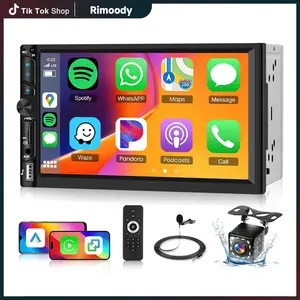 Rimoody Double Din Car Stereo with  Carplay Wireless Android Auto,  7" HD IPS Touchscreen 2 Din Head Unit Car Radio with Bluetooth Youtube EQ FM SWC Backup Camera+USB/TF Card Ports+Remote Control,summervibes