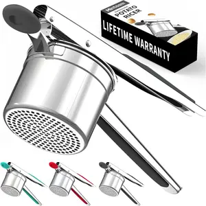 Large 15oz Heavy Duty 18/8 Stainless Steel Potato Ricer Masher for Mashed Potatoes, Baby Food & Spaetzle Maker, Press and Mash Kitchen Gadget, Black