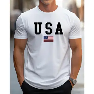 Men'S Patriotic USA Flag Print T-Shirt -  Crew Neck Short Sleeve, Slight Stretch Knit Fabric, Regular Fit All-Season Comfort, Golf Gift T-Shirt For Men And Women
