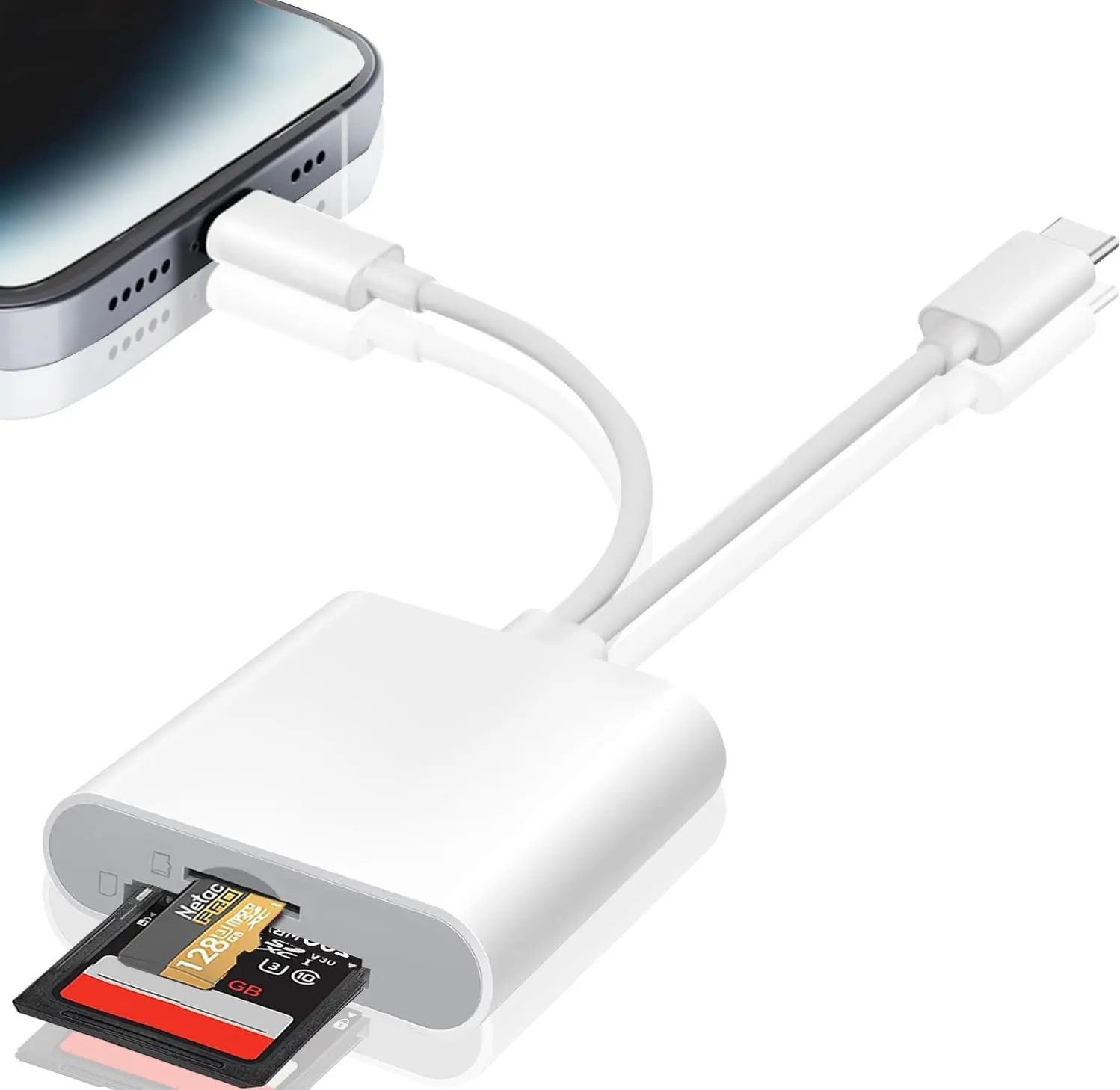 SD Card Reader for iPhone, iPad, USB-C & Lightning Dual Connector Digital Camera Adapter to iPhone, High-Speed Trail Camera Memory Card Viewer, Support SD/Micro SD Cards, Plug and Play