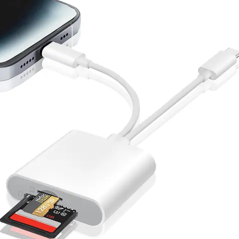 SD Card Reader for iPhone & iPad - USB-C/Lightning Dual Connector, High-Speed Hunting Trail Camera Viewer for Photographers, Supports Multiple Formats, File Transfer, Plug-and-Play