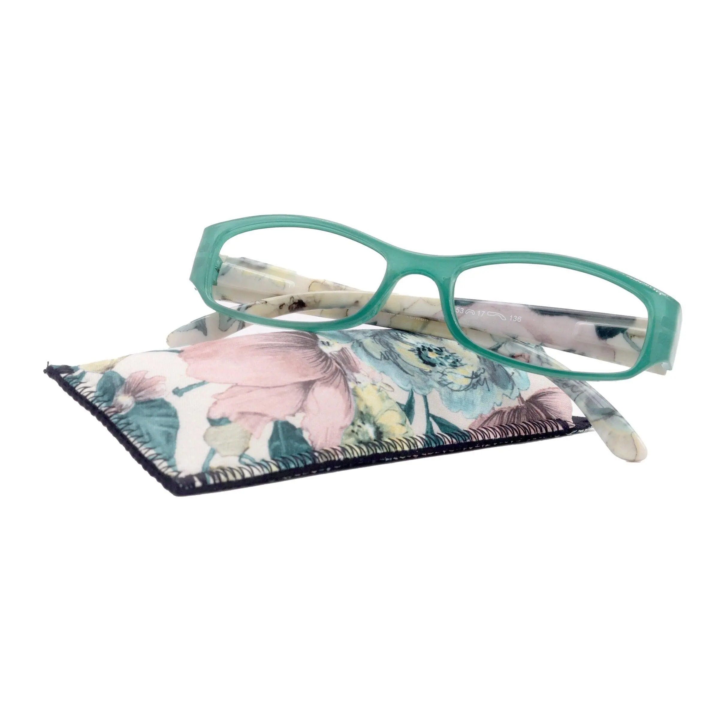 Rosie Premium Reading Glasses, Fashion Reader (Flower Turquoise / Green) Print, Oval Shape +4  High Magnification, NY Fifth Avenue Unisex Lightweight