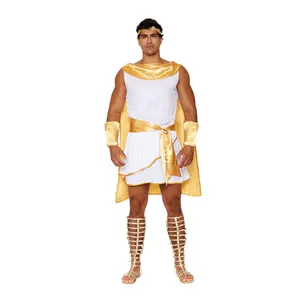 Greek God Men Costume - White Tunic with Gold Satin Cape & Leaf Headpiece - Customizable Fit for Theatrical Performances & Cosplay