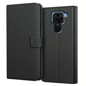 For Xiaomi Redmi Note 9 4G Case With Kickstand PU Leather Card Slot Black Wallet Flip Protective Phone Case Cover