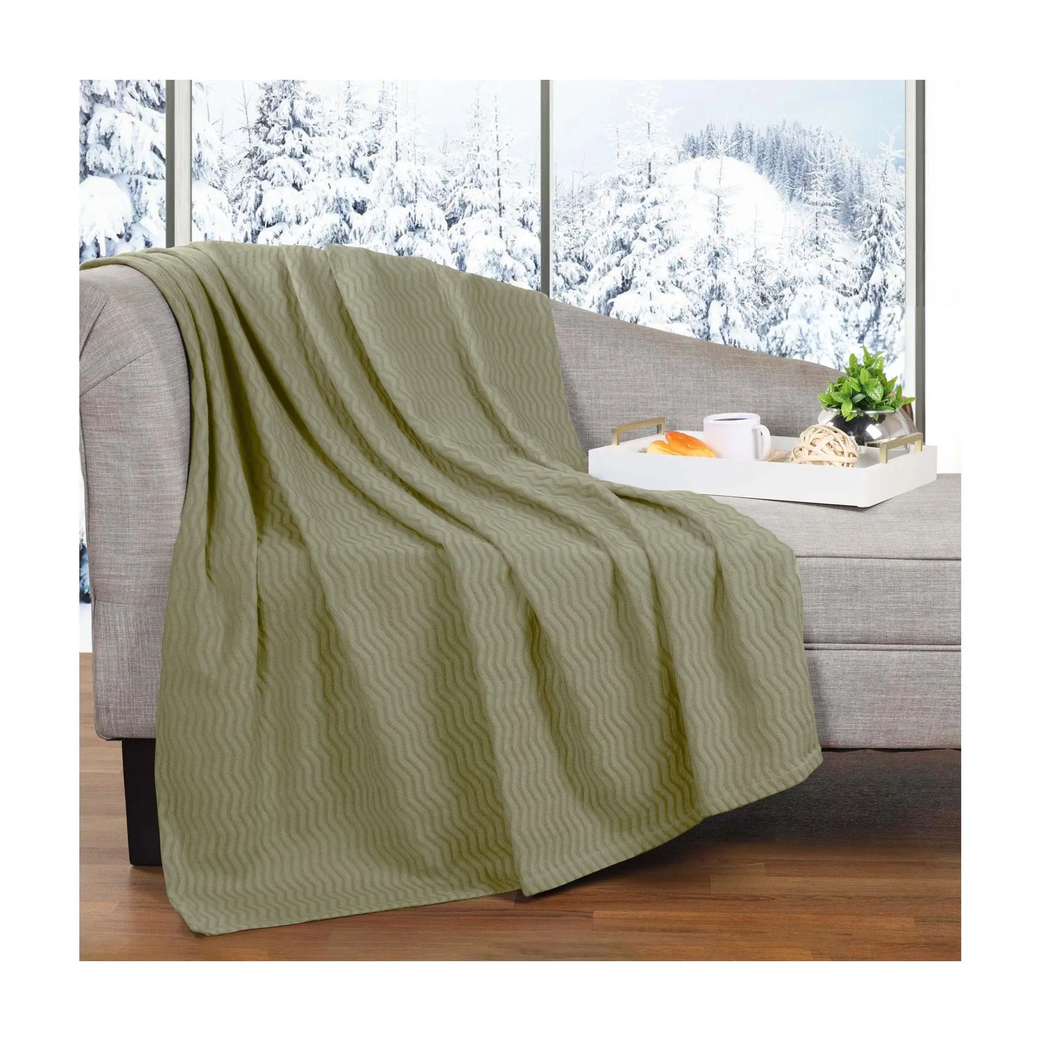 Superior Jena Cotton Textured Chevron Woven Blanket, Twin