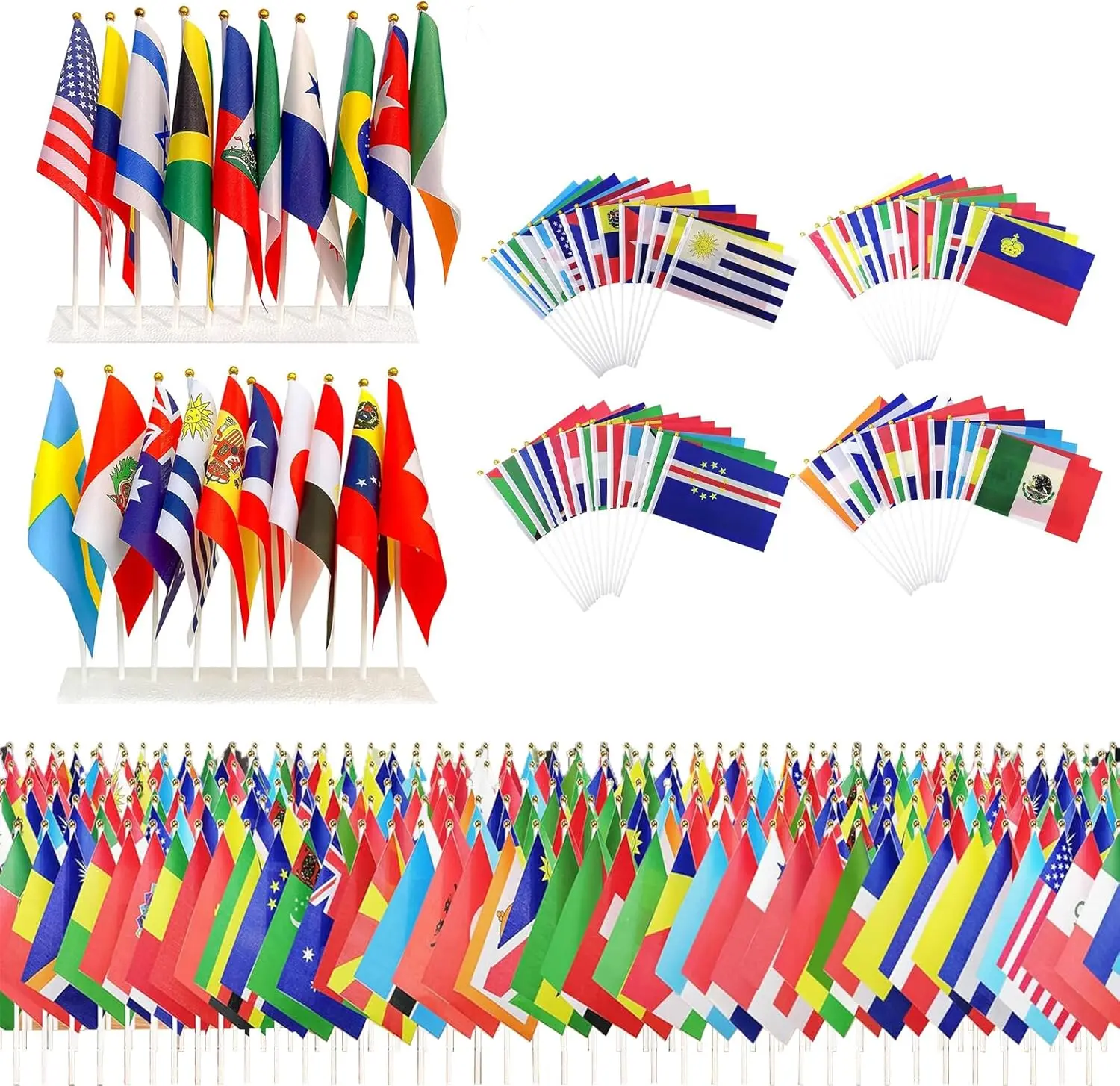 48PCS Waterproof Soccer Country Flags Banner Set - Small Handheld Double-Sided Fabric Flags with Pole, Sports Event Party Supplies & Decorations, Water Proof