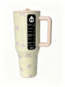 HydroJug 40oz classic bow ribbon pattern travel cup, equipped with three-layer wall insulation design, flippable straw lid, printed drinking utensils, bottled water container, portable thermos, suitable for all-day water replenishment needs tiktokshopspri