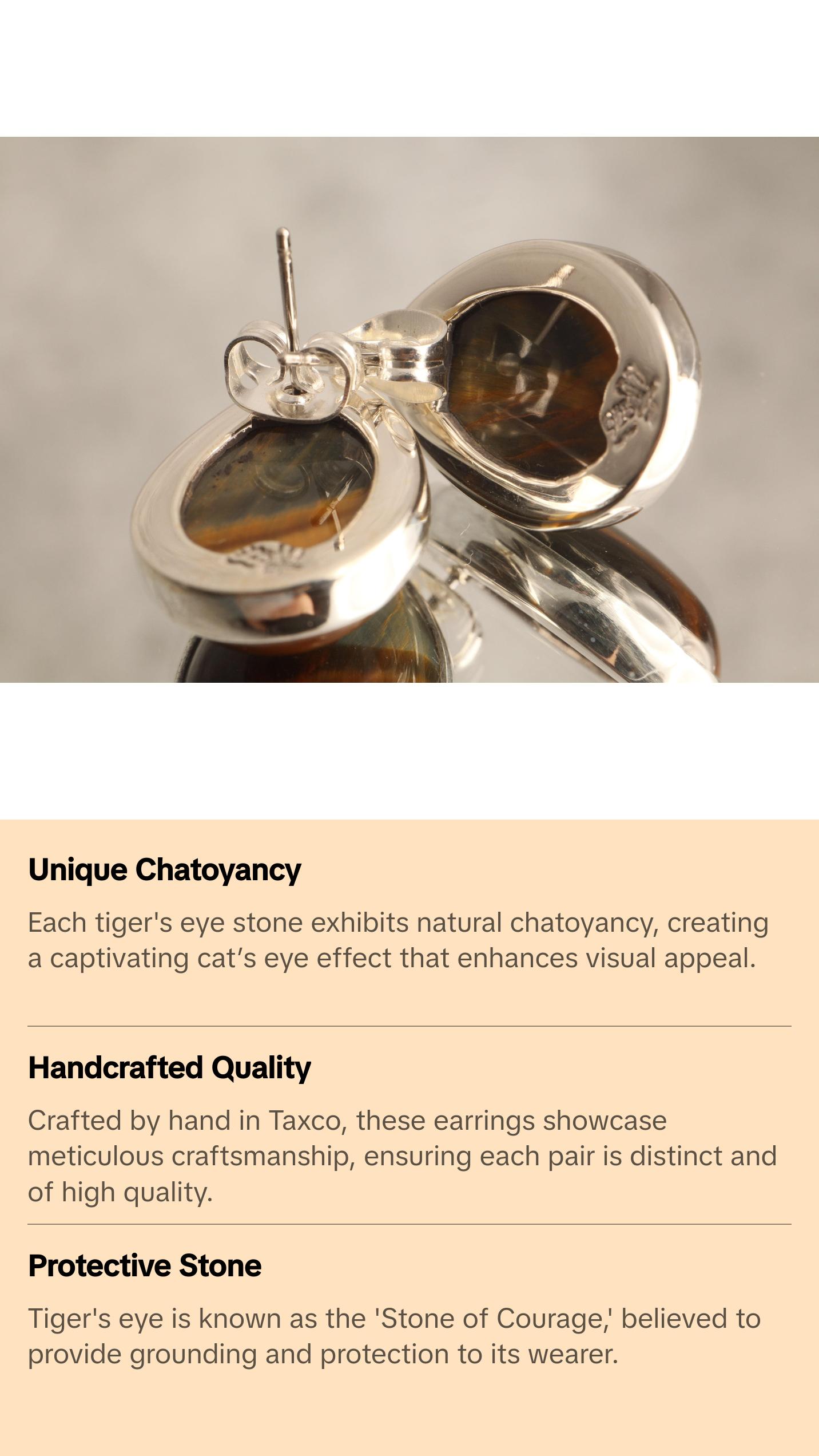 Guardian’s Gaze - Tiger's Eye 925 Silver Stud Earrings