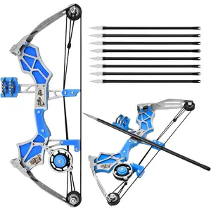5.9"/6"/9"/9.5" Compound Bow and Arrow Set with 8/12 Arrows Archery Bow Set Left and Right Hand Compound Bow Stainless Steel Hunting Bow RH/LH for Target Shooting Practice Archery Fun Games