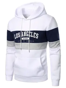 Men's Colorblock Fitted Knit Hoodie Long Sleeve Casual Pullover, Fashionable Gift for Boyfriend, Text Letter Print Design, Perfect for Outdoor Wear