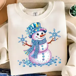 Colorful Snowman Christmas Sweatshirt | Cute Winter Snowman Pullover | Holiday Season Graphic Top | Cozy Gift Idea for Women and Christmas Lovers