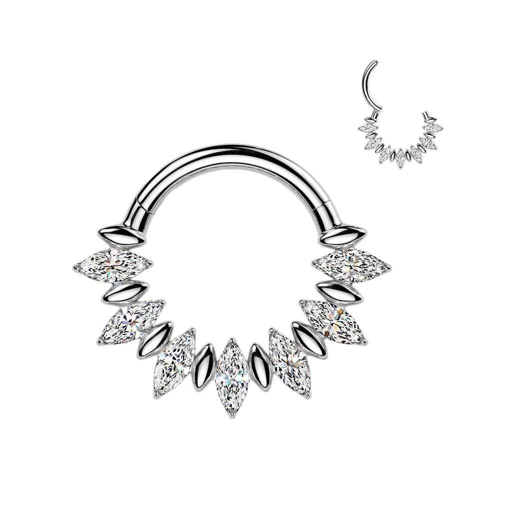 Marquise CZ Fan Septum & Daith Clicker Hoop – 16G ASTM F-136 Titanium