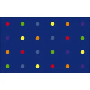 Rectangular Classroom Rug: 'On The Spot Seating' by KidCarpet.com, Size 7'6" x 12', Multi on Blue