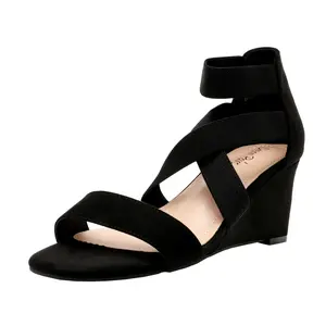 DREAM PAIRS Women's Elegant Fashion Stylish Heeled Ankle Strap Wedge Sandals - Soft Shoe with Elastic Buckle, Comfortable Footwear for Women