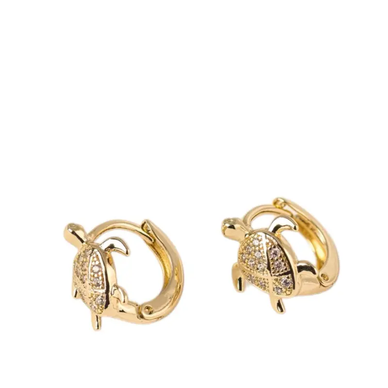 Brillo Eterno Women's 14 Karat Gold-Plated Mini Huggie Hoop Earrings, Turtle-Shaped Zirconia-Adorned Non-Tarnish Hoop Earrings, Elegant Costume Jewelry Accessory, Hoop Earrings Gold