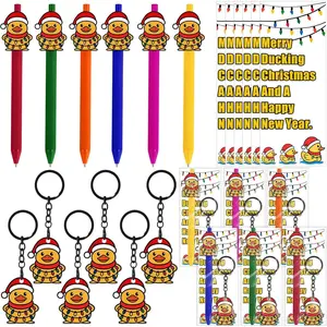 36 Pcs Christmas Employee Gifts Bulk Thank You Gifts for Staff Coworkers New Year Office Supplies Including Colorful Ballpoint Pens Keychains Merry Ducking Xmas Card
