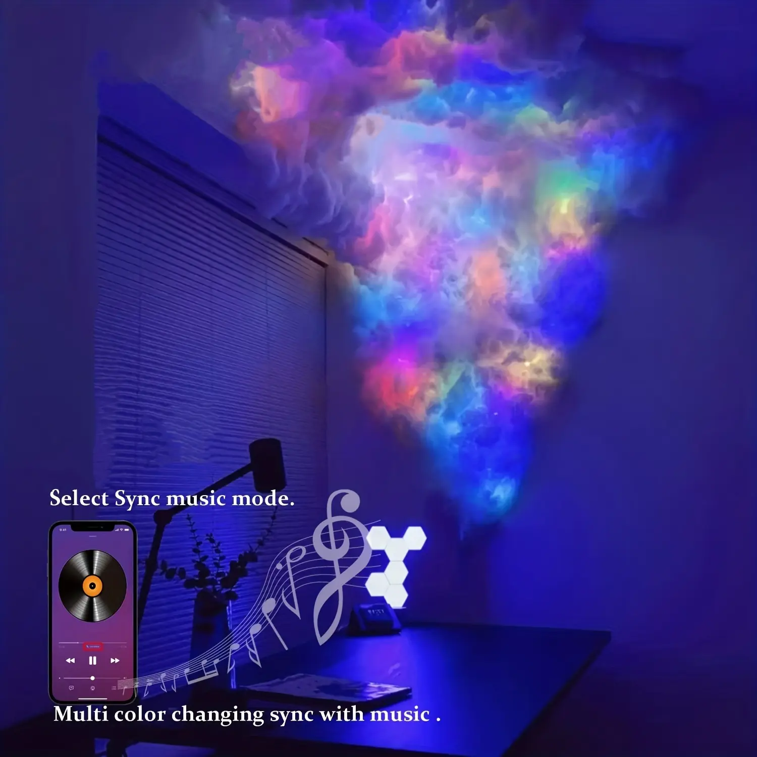 USB Powered Thundercloud LED Light with Remote - Adjustable Brightness, App Control, Colorful Atmosphere Night Light for Gaming Room Party, ABS Resin Wall Mount Big Cloud Light with Non-Rechargeable Button Battery