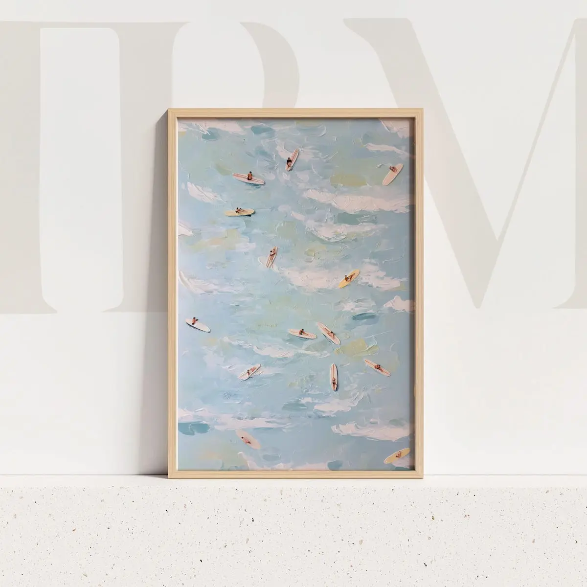 Aerial Surfers Wall Art - Coastal Blue Surfboard Print, Poster Unframed - 5 size, 8x12  to 27x40
