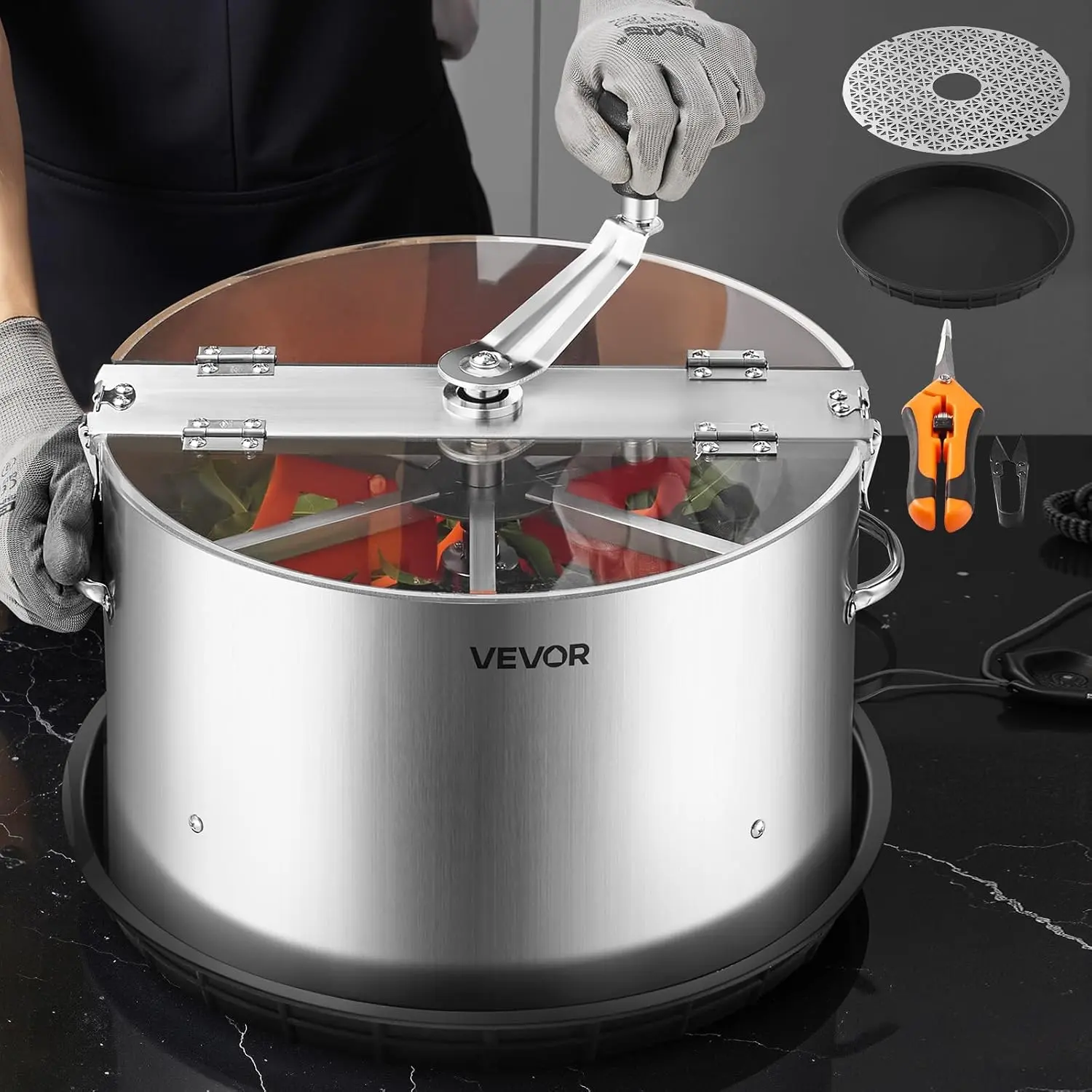 VEVOR Upgraded Bud Leaf Bowl Trimmer 16", Spin Cut Machine with Clear Visibility Lid & Sharp Stainless Steel Blades, Wet & Dry Trimming Solid Metal Gear Box for Buds, Leaves, Flowers, Hydroponics