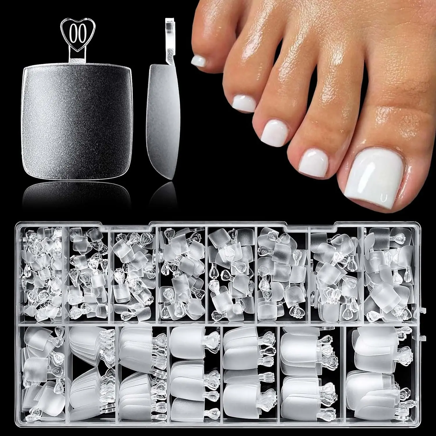 320pc 16 Sizes Fake Toenails Tip Soft Gel Toe Nail Tips Clear Press on Toenails Short Square Fake Nail for Toes, Feet False Toenail Clear Toes Nail Tips for Gel/Acrylic Toenail Extension