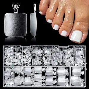 320pc 16 Sizes Fake Toenails Tip Soft Gel Toe Nail Tips Clear Press on Toenails Short Square Fake Nail for Toes, Feet False Toenail Clear Toes Nail Tips for Gel/Acrylic Toenail Extension