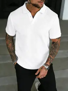 Men's Stylish Short Sleeve Polo Shirt, Textured Polo Shirt, Breathable Skin-Friendly Fabric, Perfect for Casual Commute, Business Leisure, Weekend Outings, Polo Tees