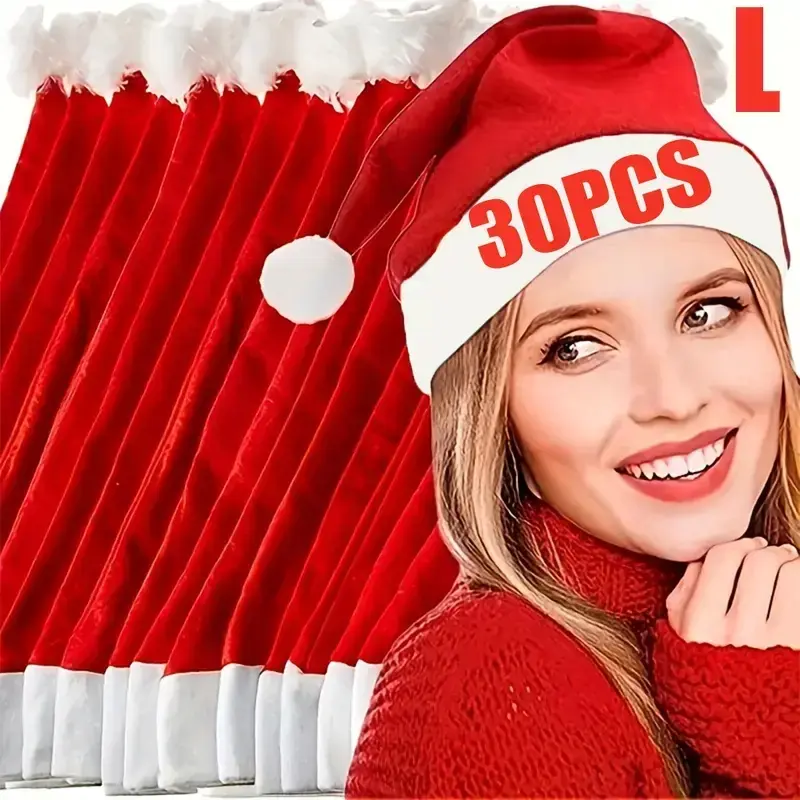 30pcs Santa Hats, & Christmas Party Hats, Trim & Band, Durable Machine-Washable, Festive Party Accessories, Party Supply