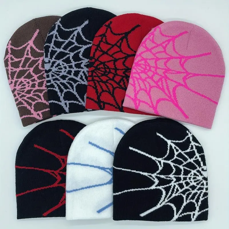 HoldNear 2026 Cyber Y2K Spider Web Beanie, Streetwear Goth Aesthetic Oversized Slouchy Knit Hat, Unisex Harajuku Breathable Edgy Cap for Night Raves & Grunge Outfits, Cyberpunk Accessory