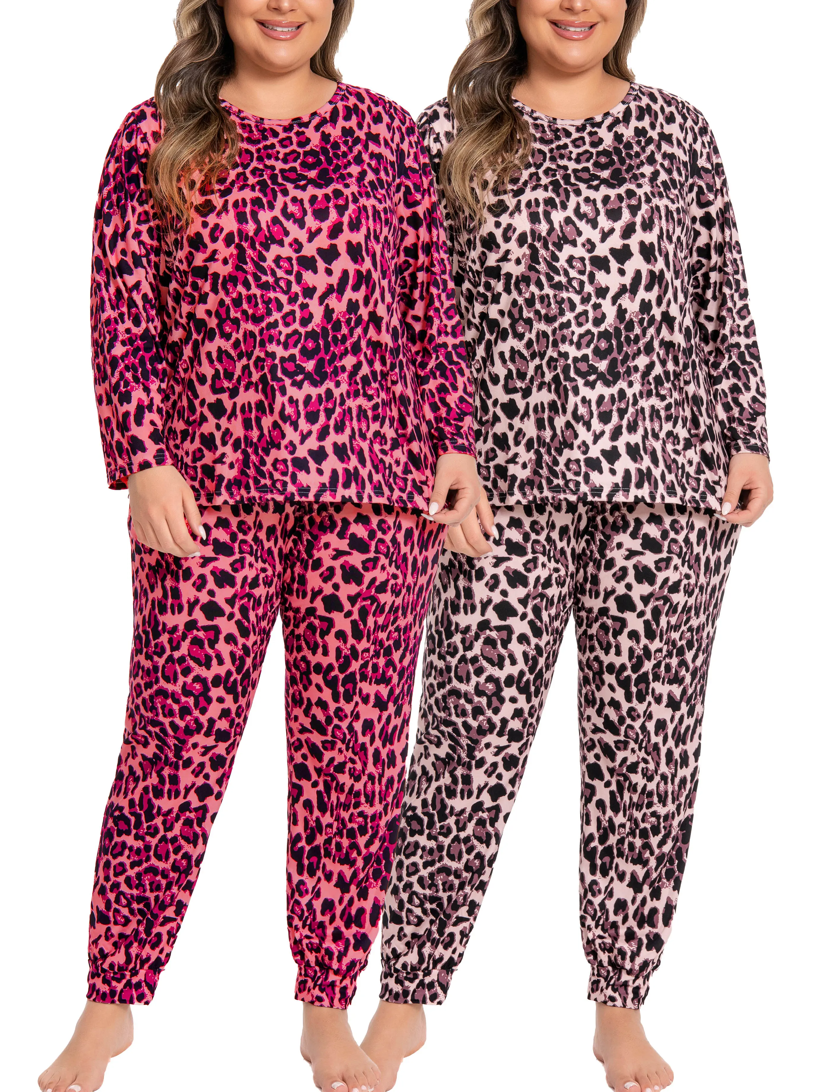 Plus Size Pajama Set for Women, 2-Piece Floral Print Knit Loungewear with Crew Neck Top & Capri Pants for Cozy Days at Home, Short Sleeve, Knitting, Lady, Comfy Sets, Loungewear Sets