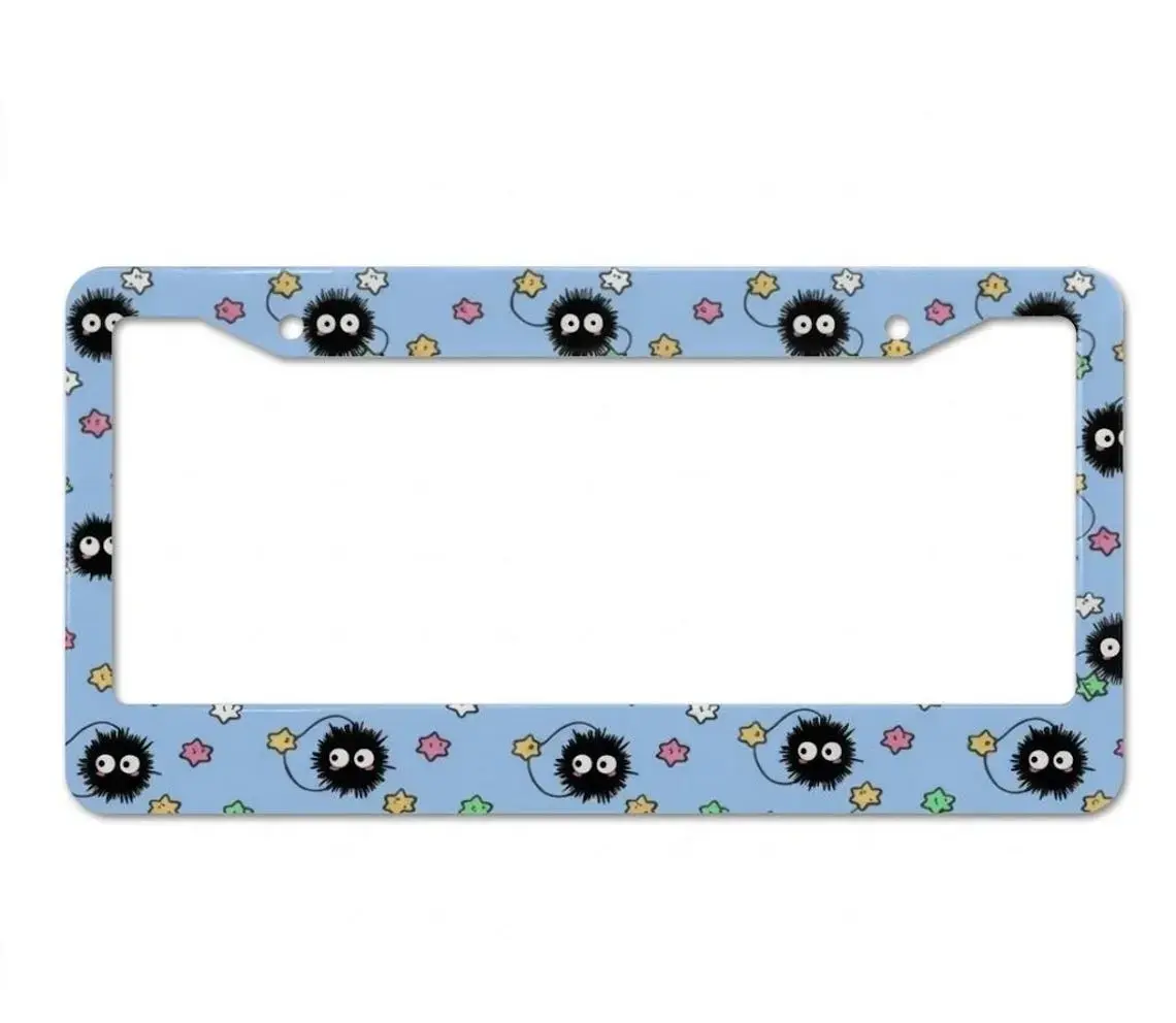 Soot Sprite License Plate Frame, Cute Anime Car Tag Holder, Studio Ghibli Inspired Car Accessories, Kawaii Black Dust Sprite Auto Decor Gift