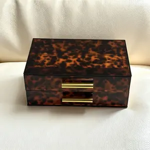 Luxurious Leopard Print Dual-Layer Drawer, Pull-Out Storage Drawer for Cosmetics & Beauty Products, Suitable for Vanity, Bathroom, Cabinet, Bedroom, Makeup Organizer Box