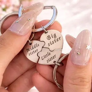 3Pcs Sister Keychains for Sisters Gifts, Big Sis Mid Sis Lil Sis Matching Heart Keychain Set Sister Gifts, Sisters Gifts from Keychain, Backpack Pendant, Bag Charms, Birthday Gifts, Party Favors