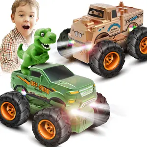 2-Pack Large Wheel Off-Road Trucks with Colorful Lights, Kids Dinosaur Toy Car for Boys Ages 3-6, High-Quality Durability, Unisex Play Vehicle, Truck Stuff