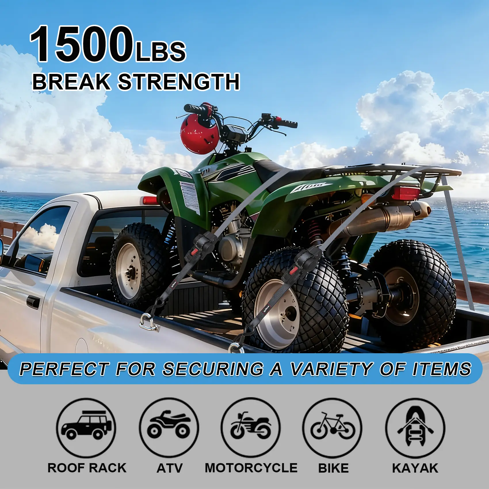 Self Retractable Tie Down Ratchet Straps 1IN 12FT | Automatic Cargo Tie Down Straps for Trucks, Motorcycle, Boat, ATVs, Hauling 2pcs
