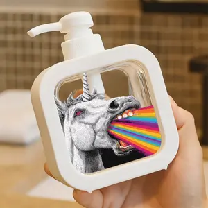 Whimsical Unicorn Rainbow Light Design Soap Dispenser - Perfect for Kitchen Sink & Bathroom, Home Office Countertop Accessory, Elegant Artistic Decoration, Easy to Clean Liquid Container