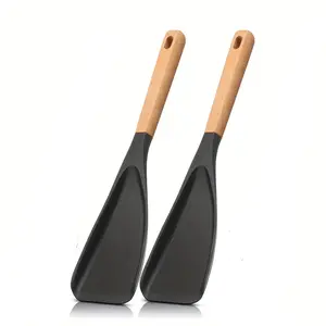The Ultimate Silicone Kitchen Tool Set: 2pcs 12-Inch Utensils for Frying, Baking, Mixing & Serving - Wood Handle Stay-Cool Grip, Perfect for Non-Stick Cookware