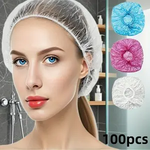 100pcs Disposable Bath Caps, Extra Large Thick Waterproof Dustproof Smokeproof, Women's Personal Shower Hair Dye Cap, Hotel Kitchen Multi-Use, Bathroom Accessory