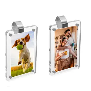 DIY Custom Car Photo Clips, 2-Pack Vertical Sun Visor Mount, Quick-Detachable Acrylic Frame, Fits 3.5×2.4 Inch Photos