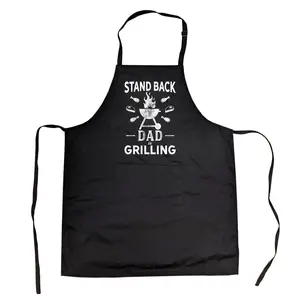 Stand Back Dad Is Grilling Cookout Apron Funny Grill BBQ Fathers Day Smock Funny Aprons Adjustable Household Items Graphic Print Funny Food Cover Novelty Cooking Aprons for Men Black